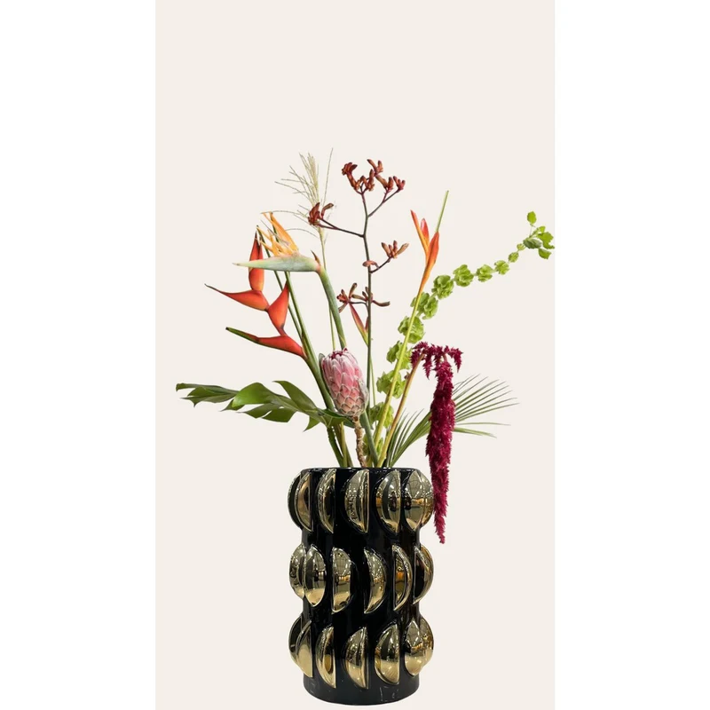 Vase in Schwarz mit goldfarbener Mitte