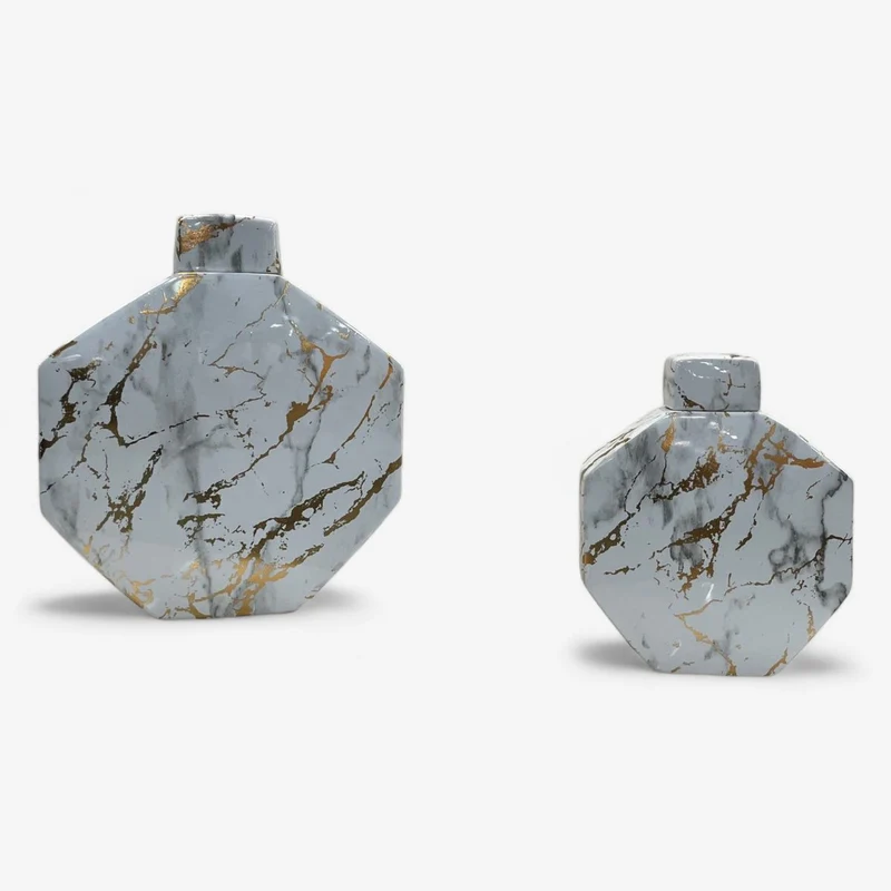 Gold Lack Marmormuster Sechseck dekoratives Glas (kleine Größe)