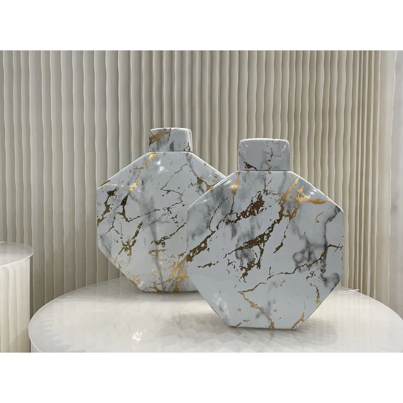 Gold Lack Marmormuster Sechseck dekoratives Glas (kleine Größe)