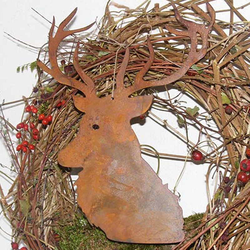 Hirschkopf zum Hängen/auf Stab, Weihnachtsdeko Rost Hirsch Deko