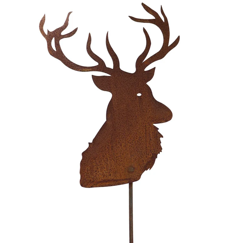 Hirschkopf zum Hängen/auf Stab, Weihnachtsdeko Rost Hirsch Deko
