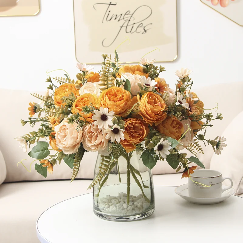 Künstliche Pfingstrosen aus Seide, 34 cm, 10 Blüten, realistisch, für Hochzeiten, Zuhause, Laden, Hotel