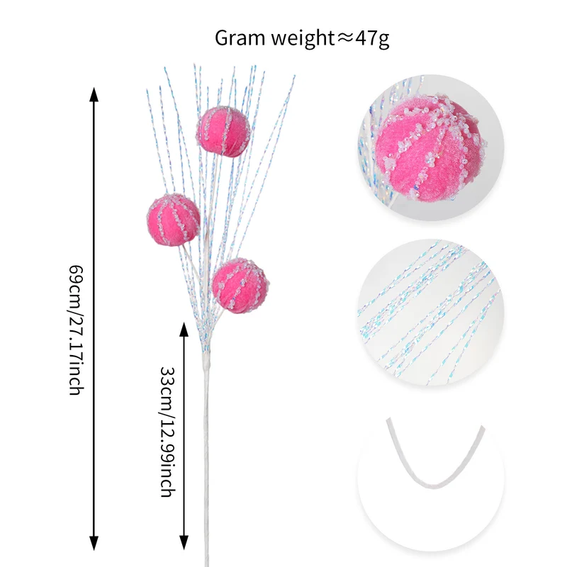 5er Set Christbaumschmuck, 69 cm hoch, Real-Touch Material, rot, grau, weiß, rosa, champagner, grün, für Weihnachtsdekoration, Hochzeiten, Einzelhandel