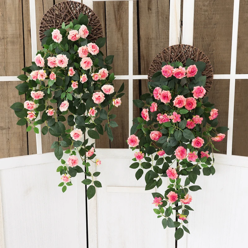 Künstliche Rosenranke, 90 cm Seidenblumen, 31 Blüten, wandmontierbar, Raumdekoration, Hochzeit, Event, Café, Hotel, realistisch, pflegeleicht