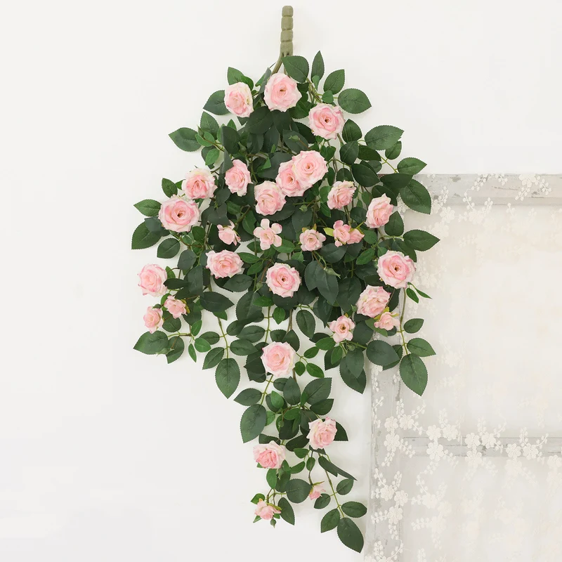 Künstliche Rosenranke, 90 cm Seidenblumen, 31 Blüten, wandmontierbar, Raumdekoration, Hochzeit, Event, Café, Hotel, realistisch, pflegeleicht