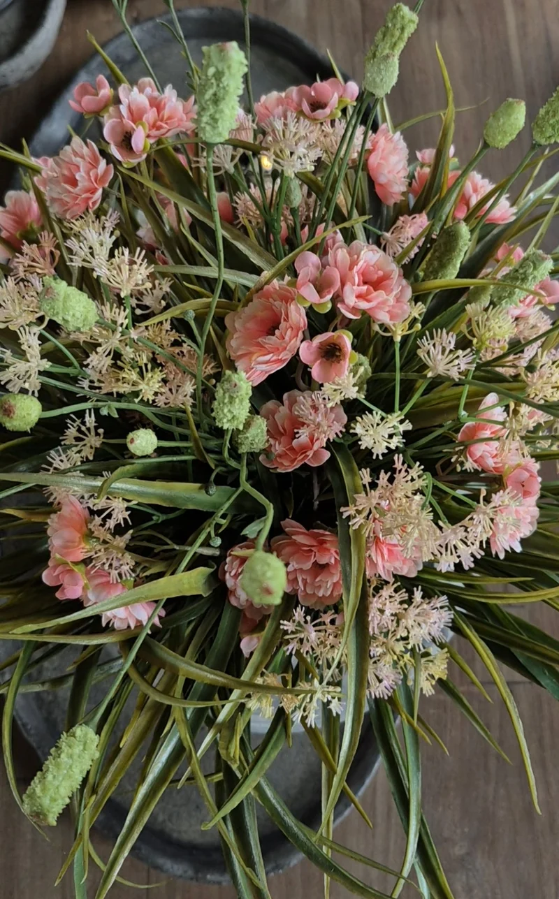 Kunstbloemen boeket zalm - gebonden