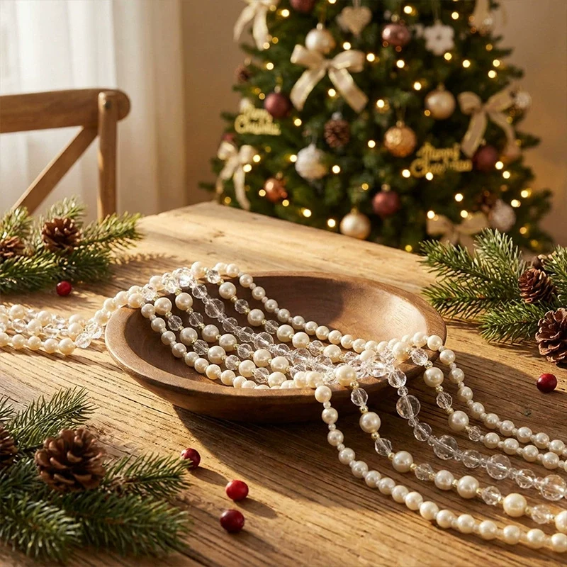 Weihnachtliche Perlen-Girlande, 120 cm, realistisch, für Baumdekoration, Hochzeiten, Events, Einzelhandel