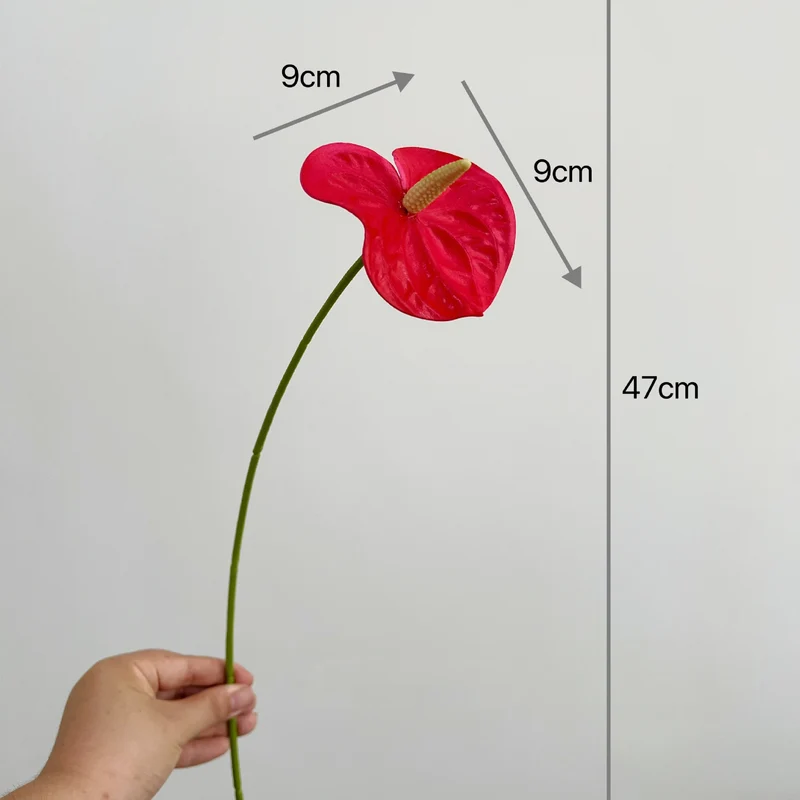 Künstliche Anthurium Einzelstiel 47 cm, hochwertige PU-Anthurium für Hochzeitsdekoration, Wohnaccessoires, Einzelhandel