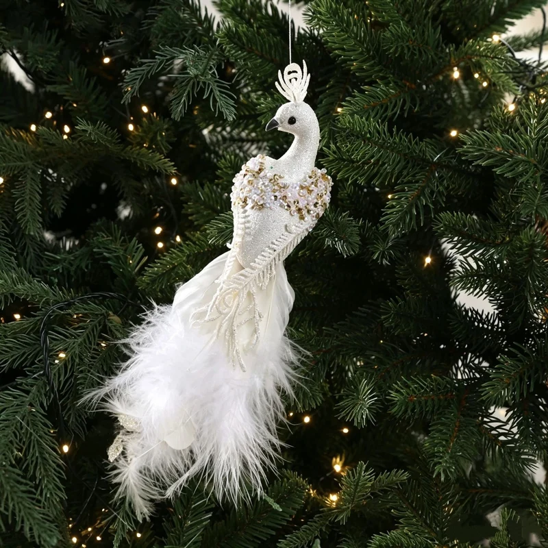Künstlicher Pfauen-Dekoaufsteller, 22 cm lang, 7 cm breit, Schaumstoff, realistisch für Hochzeit, Festdekoration, Grabschmuck, Innenraumgestaltung