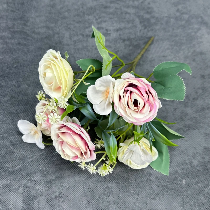 Realistische Kunstrose, 28 cm hoch, 5 Blüten pro Stiel, 2 Stück, für Hochzeitsdekoration, Hausdekoration