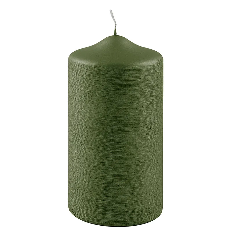 CANDLE gebürstet metallic Stumpenkerze dunkelgrün