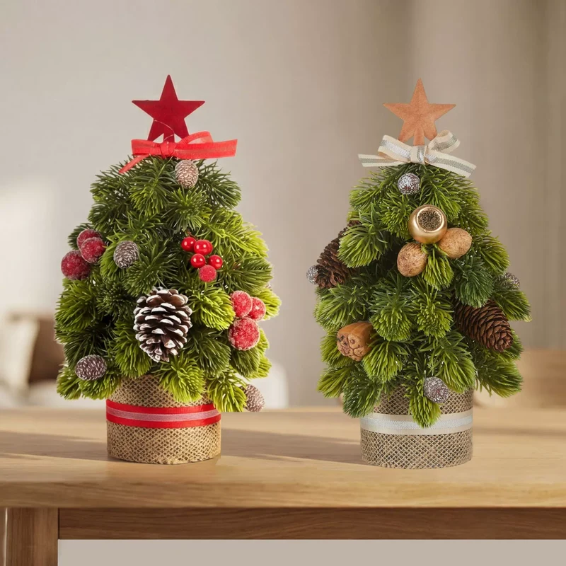 Weihnachtsdekoration mit Stern, Kiefernzapfen und Schleife, 30 cm hoch, 15 cm breit, Tischdekoration für Zuhause, Café, Hotel, Einzelhandel