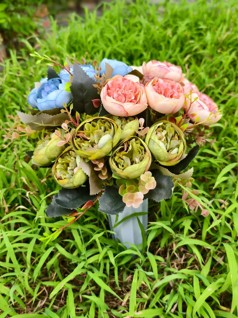 Künstliche Friedhofsblume mit Erdspieß, 40 cm, Real-Touch Material, für Grabdekoration, Hochzeiten, Inneneinrichtung