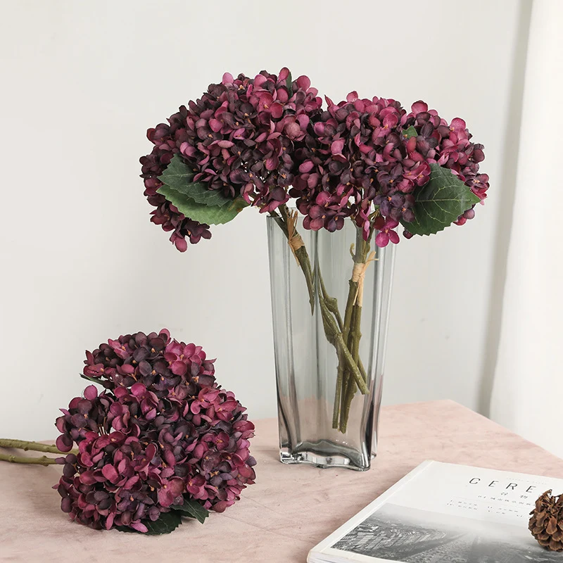 3x künstliche Hortensie Stiele aus Seide, 33 cm, realistisch, für Hochzeit, Dekoration, Shop, Büros, ganzjährig, beugbar