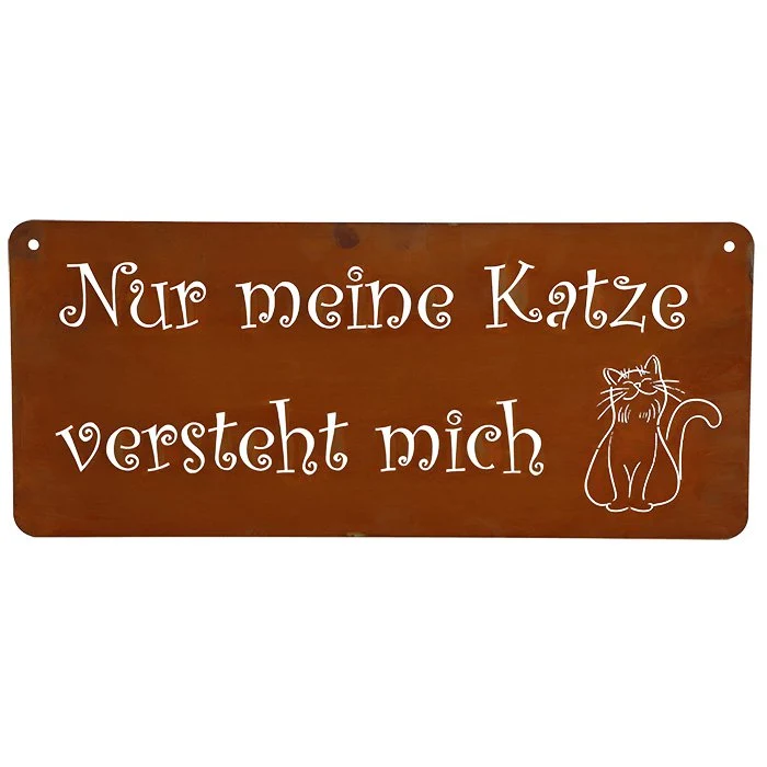 Katzen-Wandschild in Edelrost-Optik