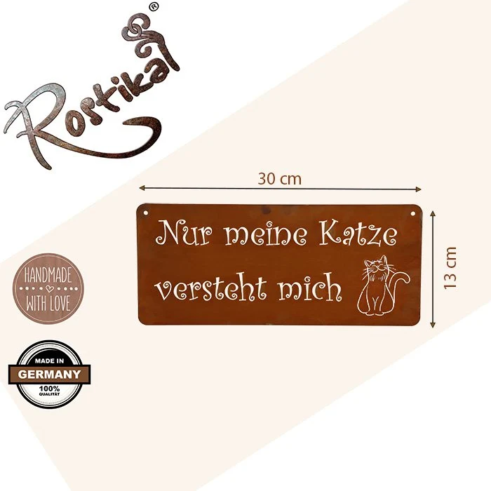 Katzen-Wandschild in Edelrost-Optik