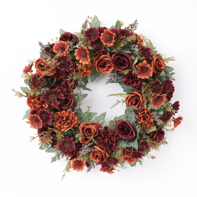 Herbst-Pfingstrosen-Kranz 45 cm, künstliche Blumen für Hochzeit, Dekoration, Grabschmuck, langlebig