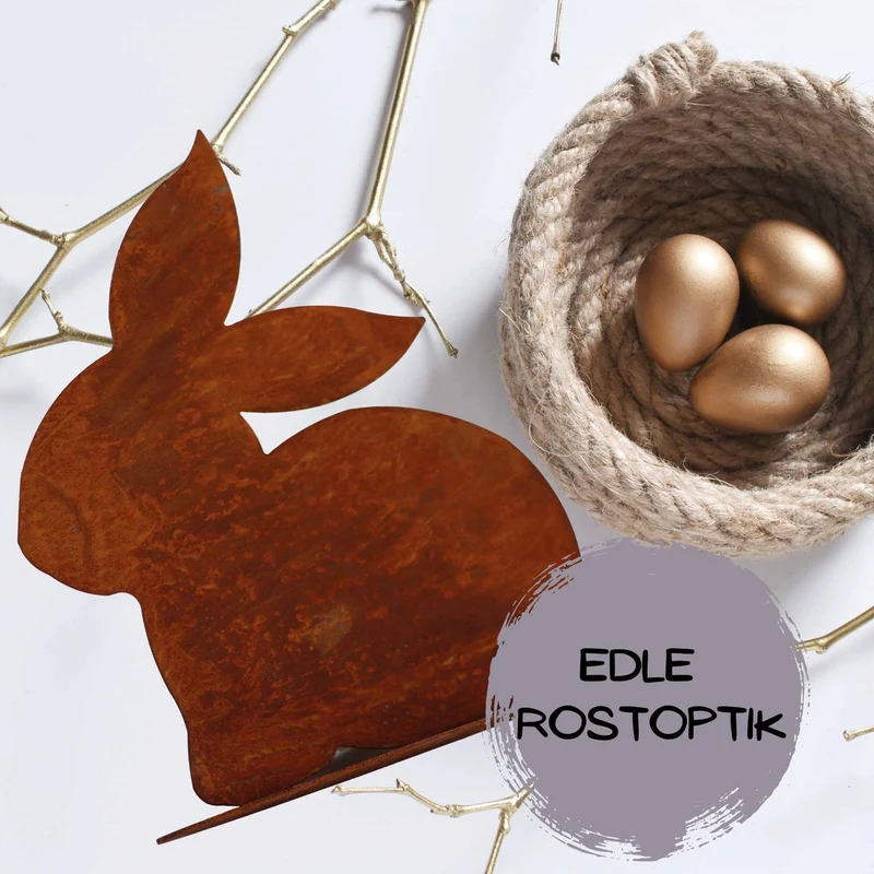 Sitzender Osterhase in Edelrost-Optik