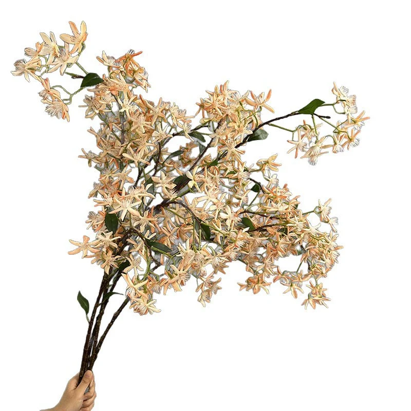 Künstliche Steckblume, 105 cm, Real-Touch-Latex, Jasmin, Hydrangea, Edelweiß, Weiß/Champagner, für Hochzeiten, Dekoration, Floristik, Innenraum