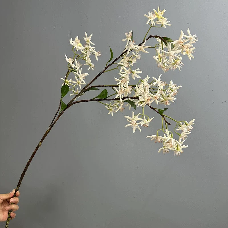 Künstliche Steckblume, 105 cm, Real-Touch-Latex, Jasmin, Hydrangea, Edelweiß, Weiß/Champagner, für Hochzeiten, Dekoration, Floristik, Innenraum