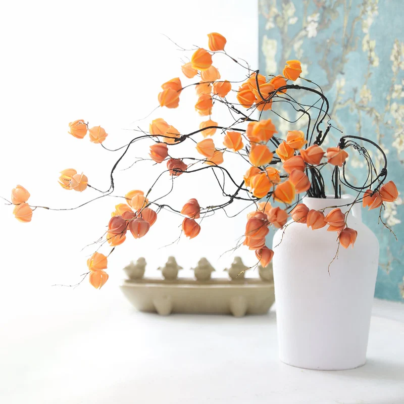 Künstliche Laternenfrucht-Zweige, 98 cm, Real-Touch, Vintage-Dekoration für Hochzeit, Geschäft, Zuhause, Blumenarrangement