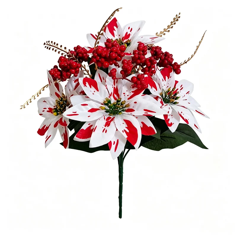 Künstliche Weihnachtssterne, 7-köpfige Poinsettia-Bukett, 32 cm, realistische Kunstblumen für Festdekoration, Schaufenster, Hochzeiten, Weihnachten