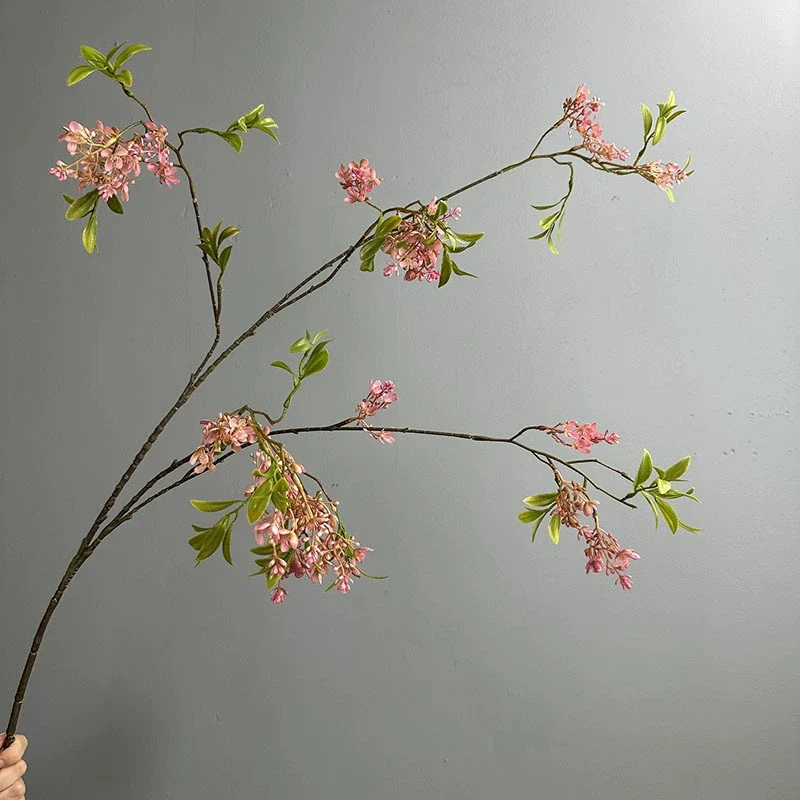 Künstlicher Forsythienzweig 127 cm, langer hängender Dekozweig, täuschend echt in Gelb, Weiß, Lila – Ideal für Bodenvase, Hochzeit, Gastronomie