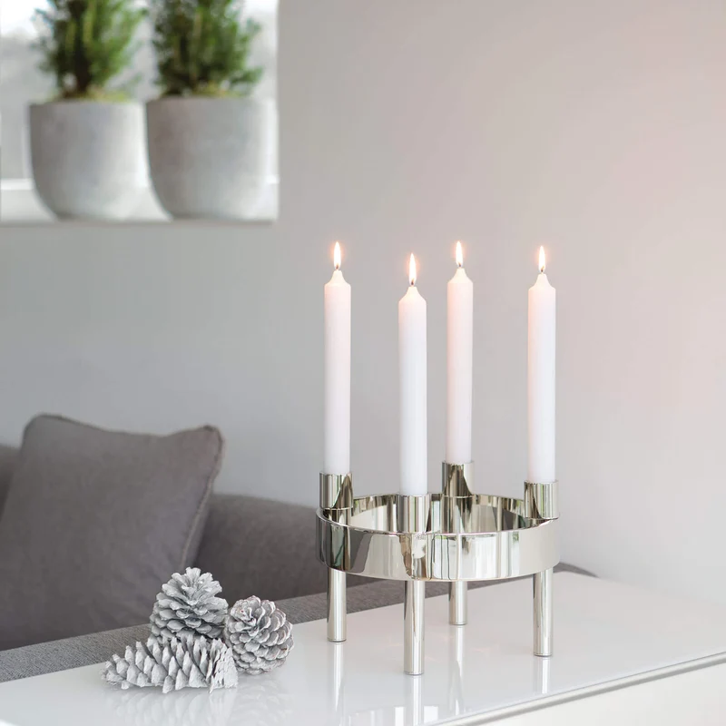 CANDLE metallic Stabkerze weiß