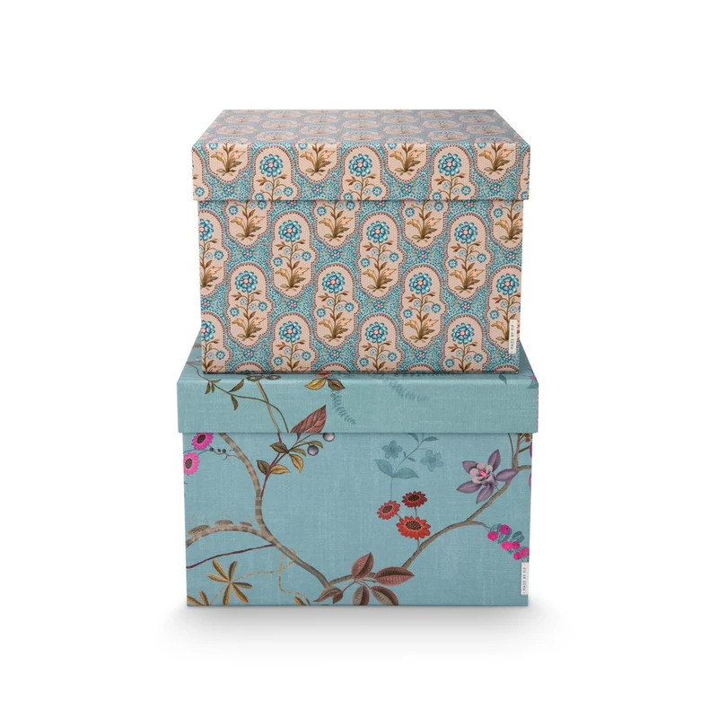 Aufbewahrungsboxen Blooming Tales – Set mit 2 Boxen in Blau-Khaki
