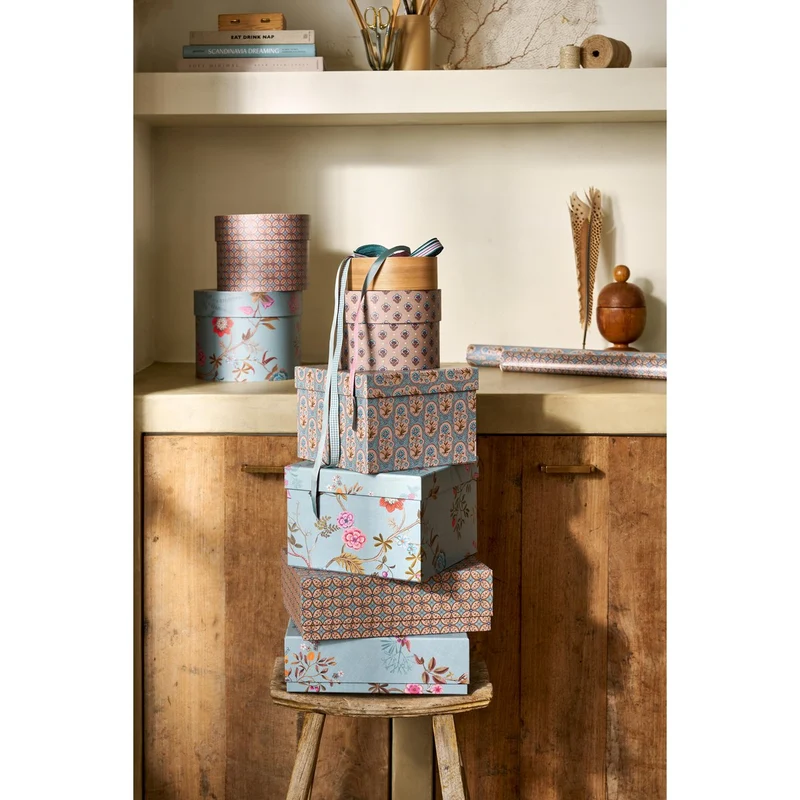 Aufbewahrungsboxen Blooming Tales – Set mit 2 Boxen in Blau-Khaki