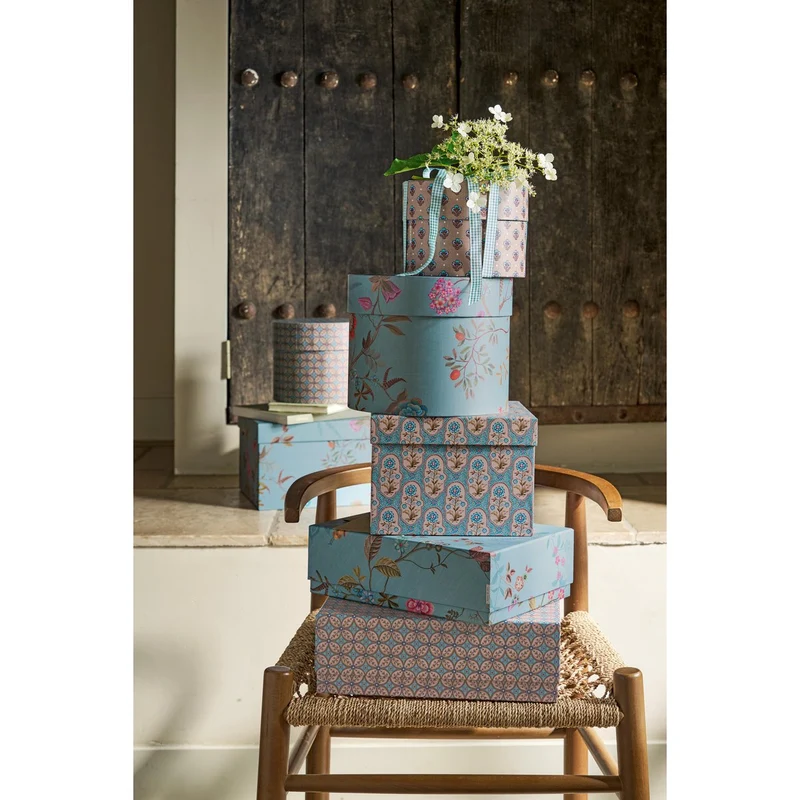 Aufbewahrungsboxen Blooming Tales – Set mit 2 Boxen in Blau-Khaki