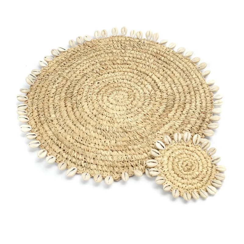 Raffia-Tischset mit Muscheln - Natürlich