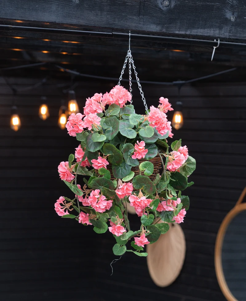 Kunstbegonia roze in mand UV 70cm