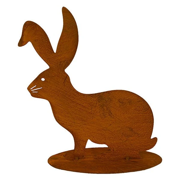 Osterhase im Shabby-Chic-Design auf Bodenplatte – Edelrost Gartendeko