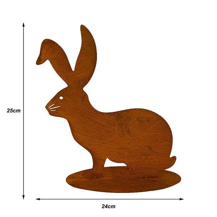 Osterhase im Shabby-Chic-Design auf Bodenplatte – Edelrost Gartendeko