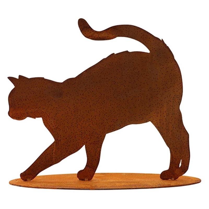 Katze „Elly" auf Bodenplatte – Edelrost Metalldeko-Figur