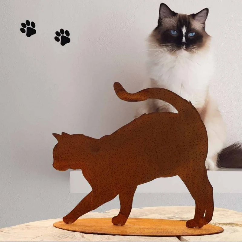 Katze „Elly" auf Bodenplatte – Edelrost Metalldeko-Figur