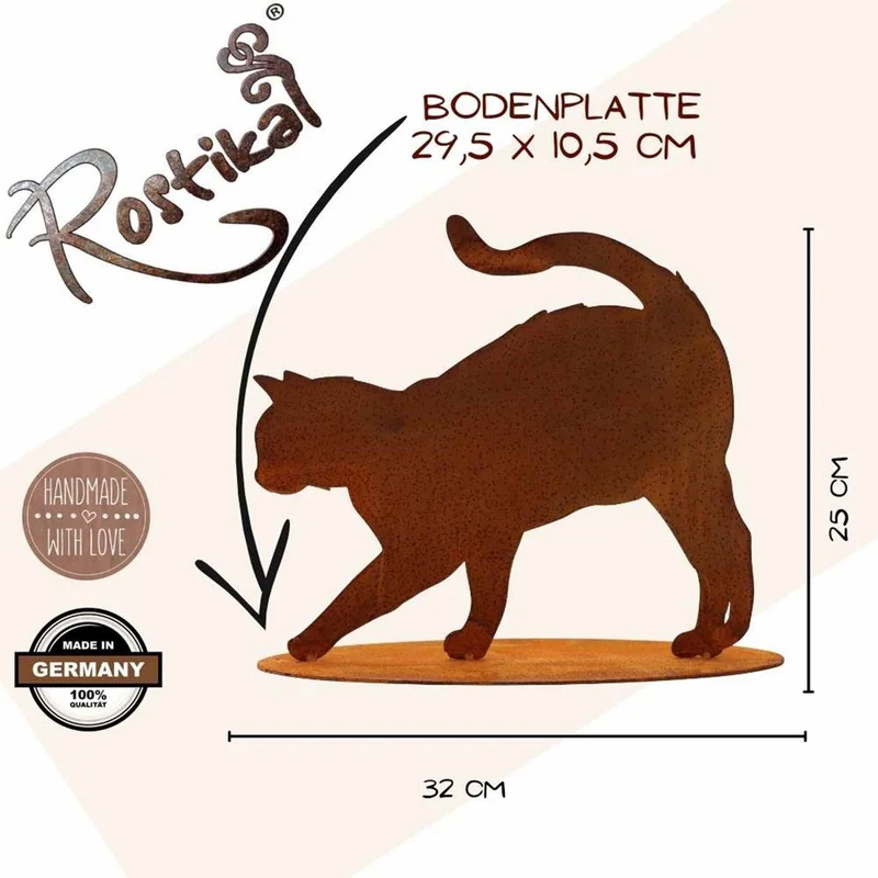 Katze „Elly" auf Bodenplatte – Edelrost Metalldeko-Figur