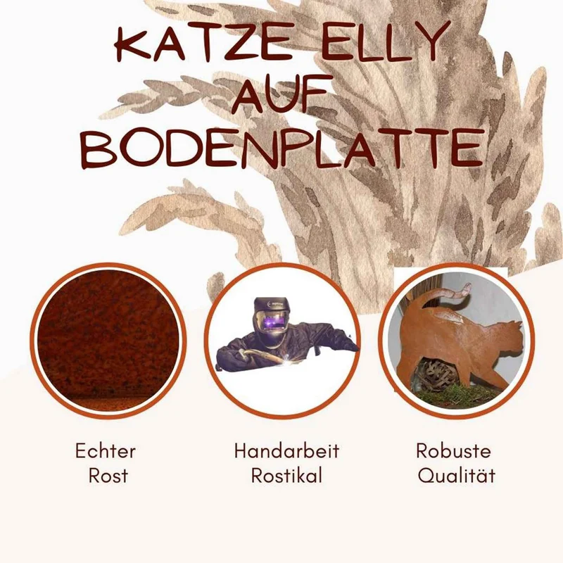 Katze „Elly" auf Bodenplatte – Edelrost Metalldeko-Figur
