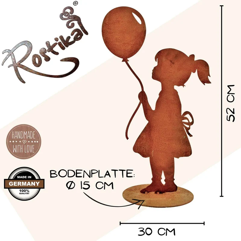Mädchenfigur mit Luftballon in Edelrost-Optik – originelle Geschenkidee