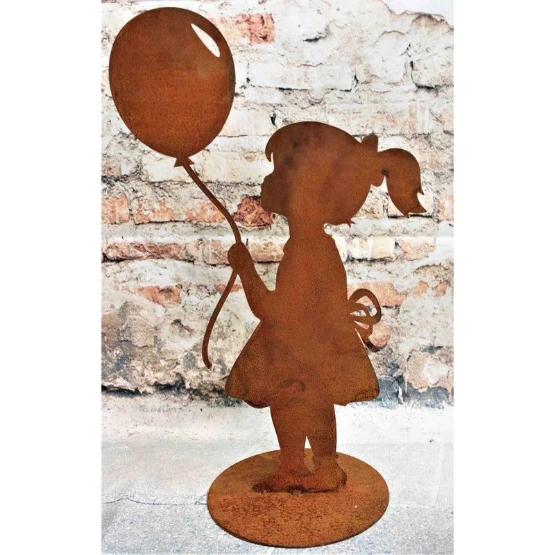 Mädchenfigur mit Luftballon in Edelrost-Optik – originelle Geschenkidee