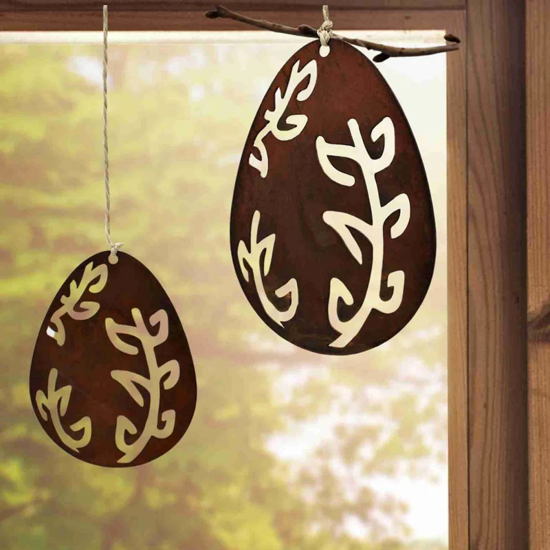 Edelrost Ostereier zum Aufhängen | Motiv Ranke | 2er Set Hängedeko