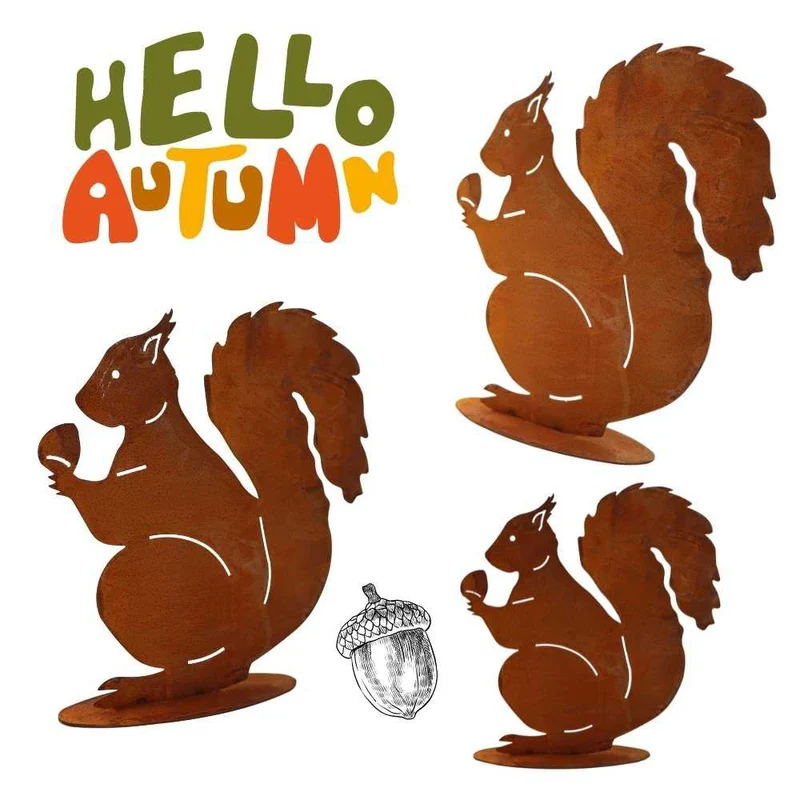 Edelrost-Eichhörnchen – Herbstdeko aus Metall
