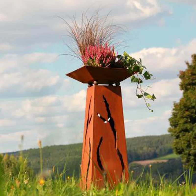 Pflanzsäule mit Risse 1,20 m und abnehmbarer Blumenschale | Gartendeko Vintage