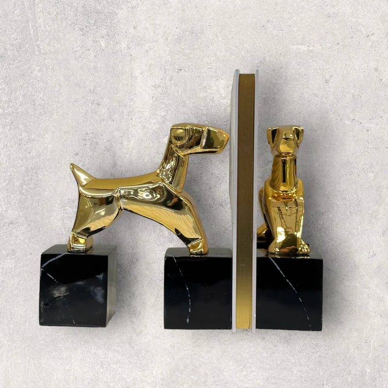 Art-Déco-Terrier-Buchstützen im Chrom-Look (2er-Set)
