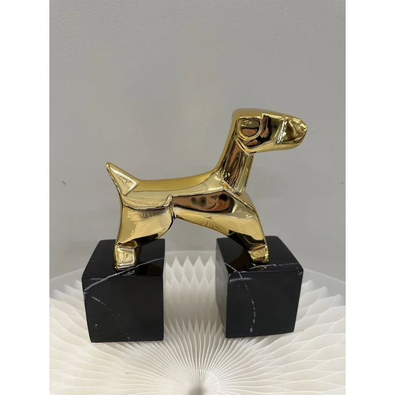 Art-Déco-Terrier-Buchstützen im Chrom-Look (2er-Set)