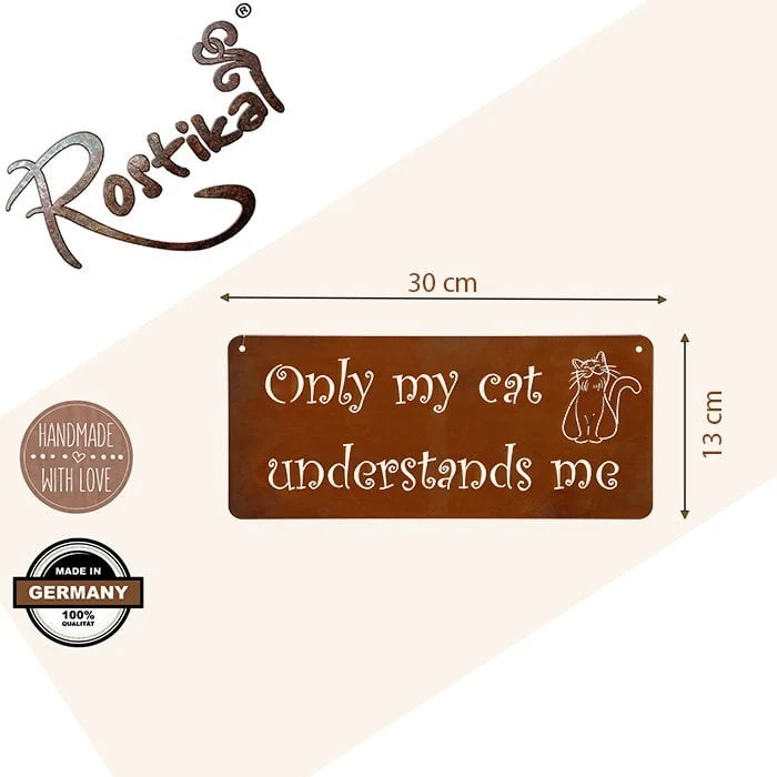 Katzen-Dekoschild aus Metall im Edelrost-Look
