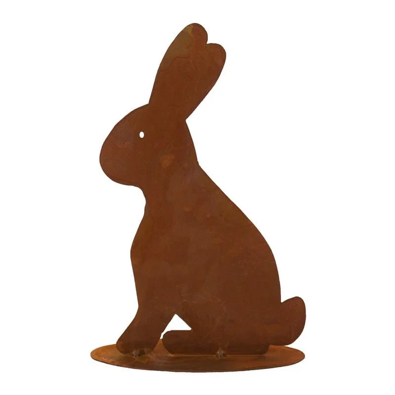 Gartendeko Figur Hase Hoppel auf Bodenplatte | Osterdeko Vintage