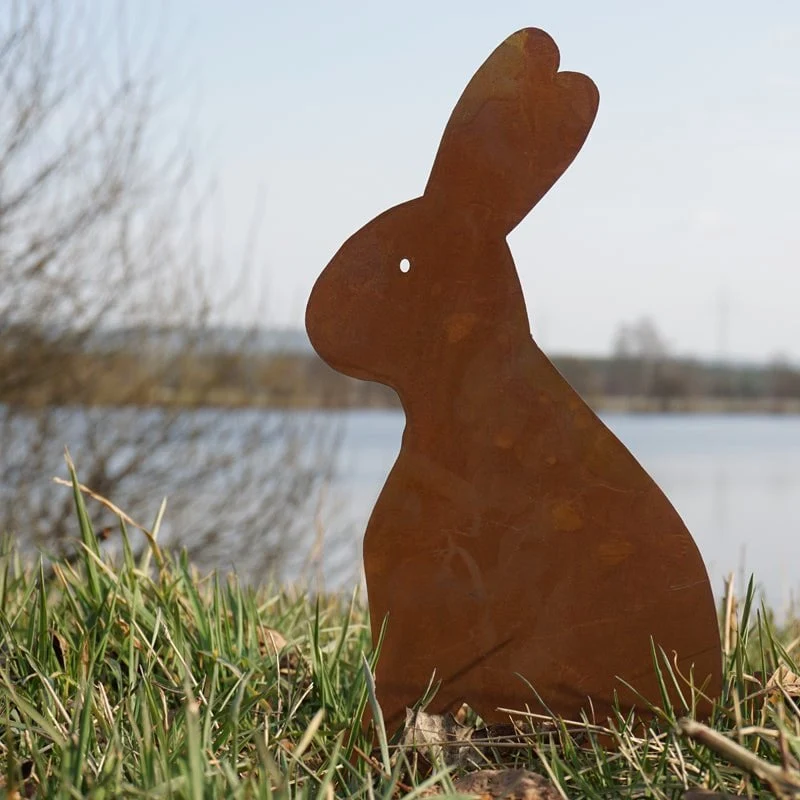 Gartendeko Figur Hase Hoppel auf Bodenplatte | Osterdeko Vintage
