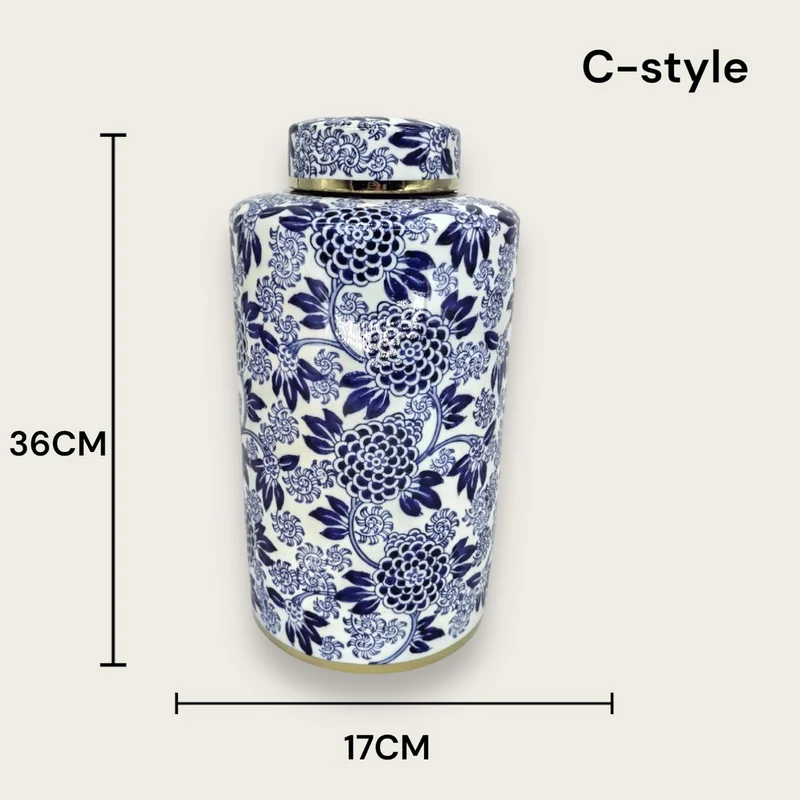 Ginger-Jar-Vase aus Blau-Weißem Porzellan